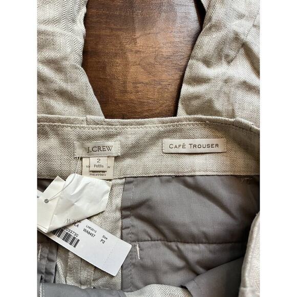 J. Crew Cafe Trouser Beiger Straight Leg 100% Linen NWT Size Petite 2 - Picture 2 of 7